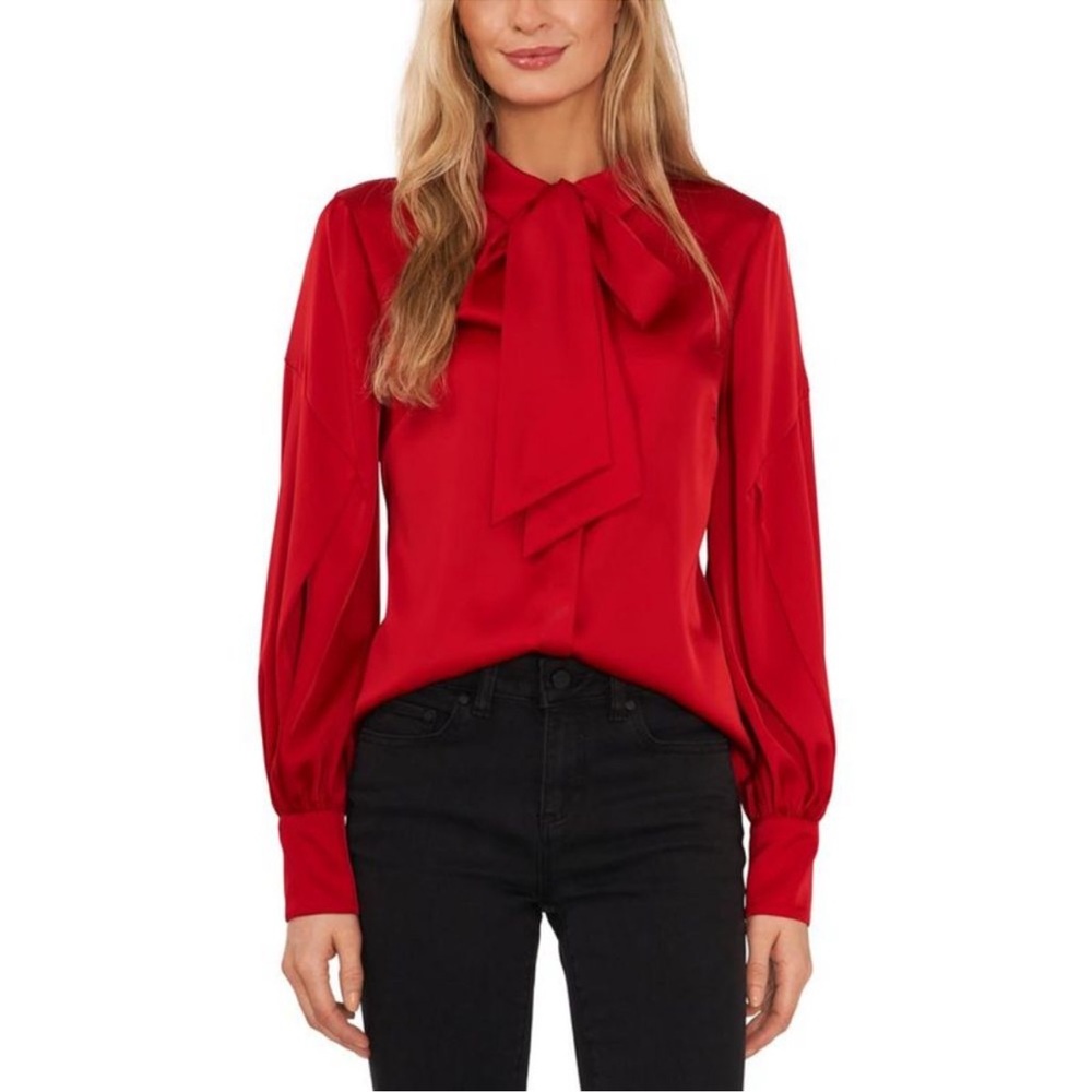 CeCe Tie Neck Collar Button Front Blouse